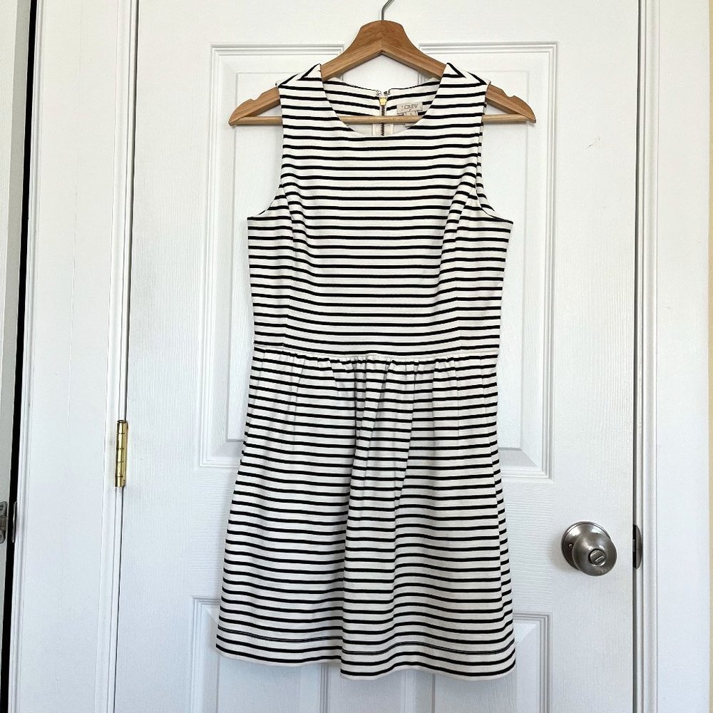 J. Crew Black and White Striped Sleeveless Mini Dress Size Small Petite